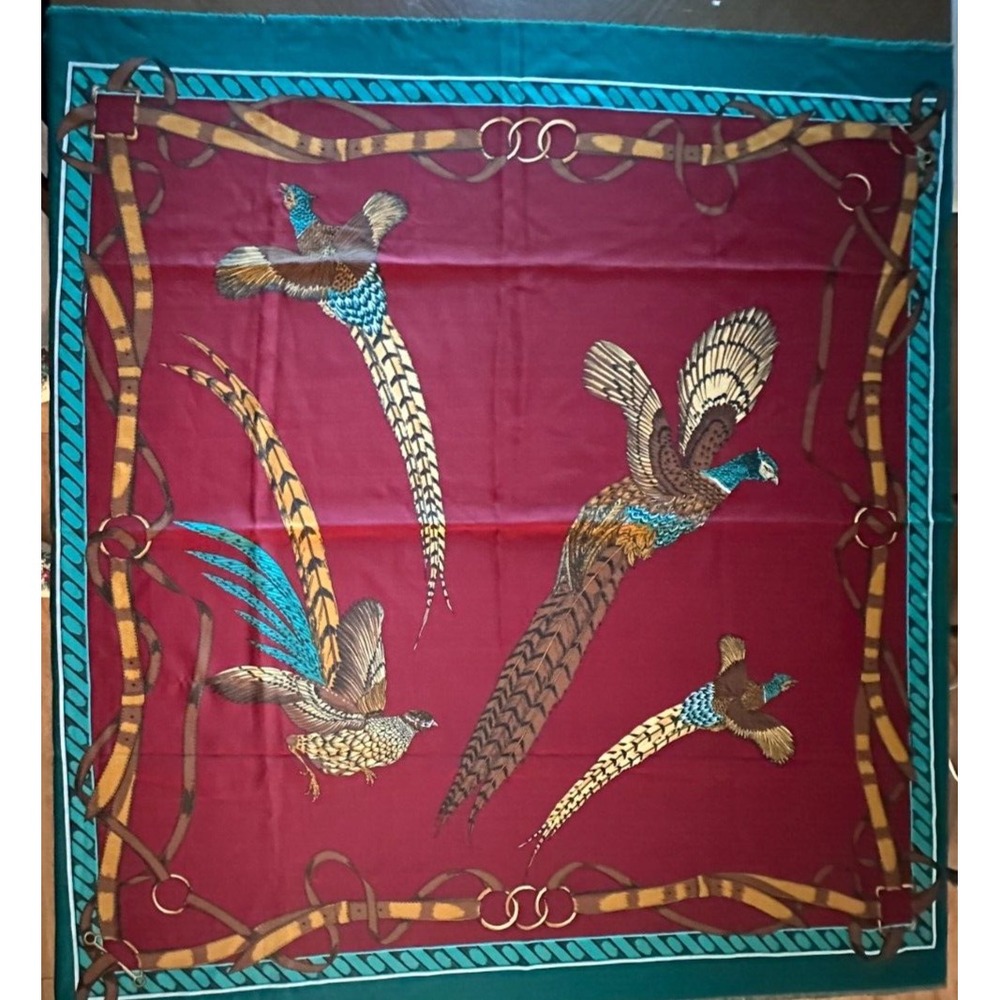 Vintage 46'' Square Oversized Pheasant Shawl Scarf Unbranded Nature Hunting